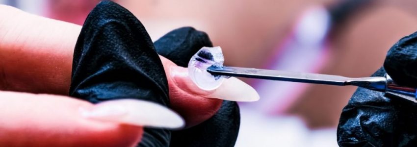 A photo demonstrating how to do polygel nails.
