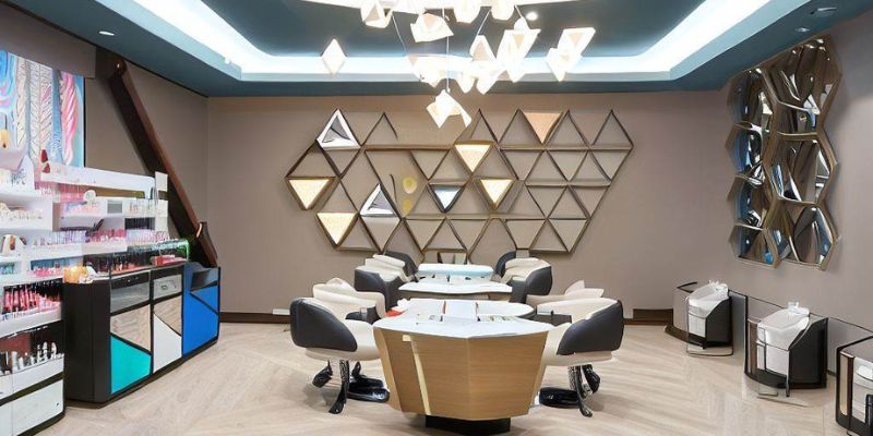 Create a visually captivating salon by adding geometric shapes and patterns.