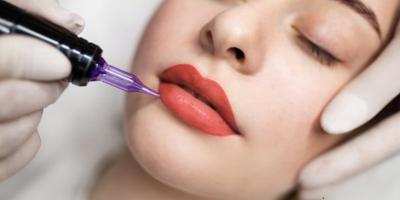 The woman is undergoing lip blush.