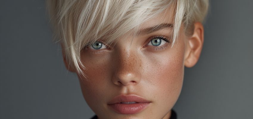 A cool platinum blonde short hairstyle with cool undertones appears in this warm blonde vs cool blonde comparison.