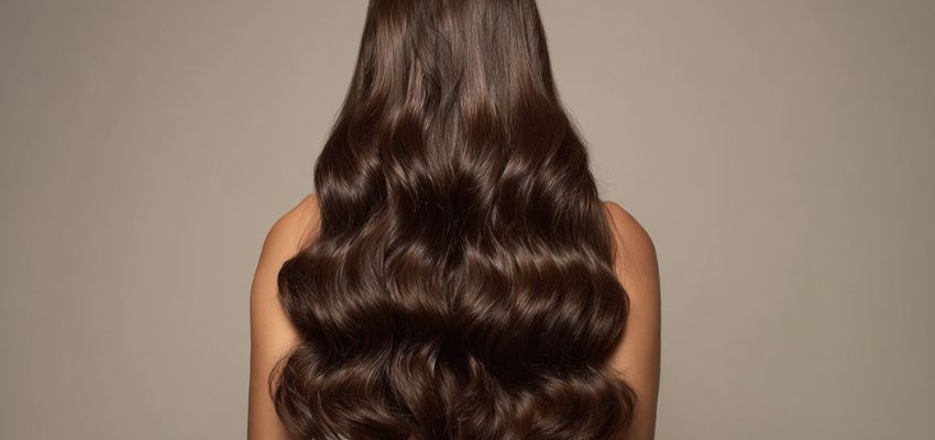 Long voluminous wavy hair achieved using hair extensions for short hair